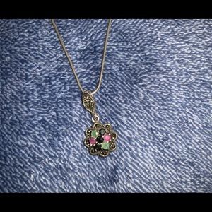 STERLING necklace w/ multi gemstones.  KALAN 925. 16in